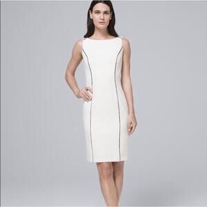 WHITE HOUSE-BLACK MARKET Size 2 Black White Piping Sheath Dress In Ecru EUC